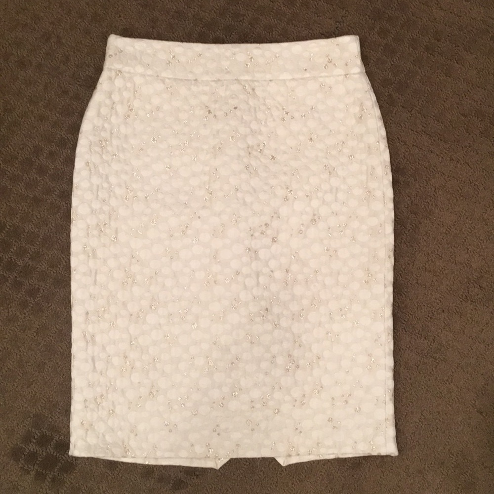 J Crew cream with gold pencil skirt
